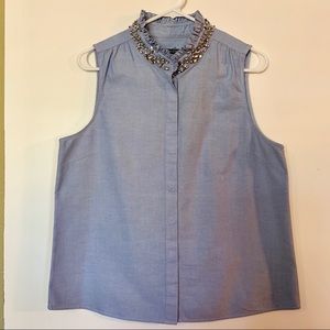 ❌SOLD❌ J. Crew Jeweled Collar Blue Top - Size 12